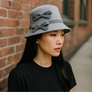 Elegant Gray Taupe Felt Women's Hat with Bows